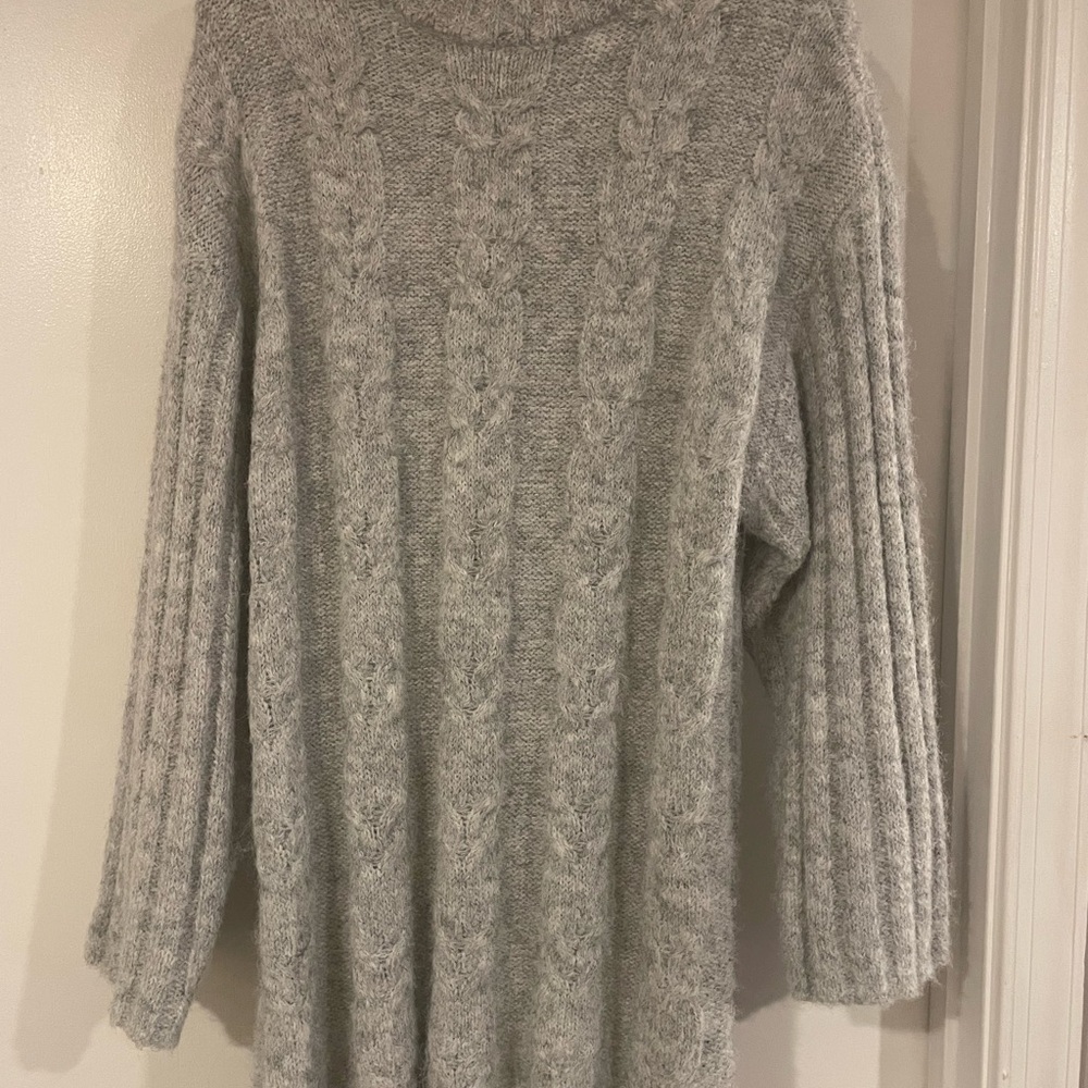 Topshop Light Gray Cable Knit Turtleneck Sweater